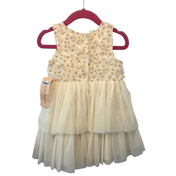 NWT Nanette Lepore Cream & Gold Floral Embroidered Tiered Tulle Dress 18 months - Picture 2 of 7